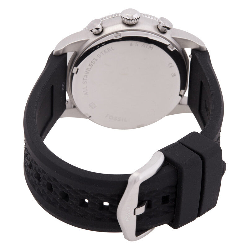 Fossil Sport Tourer Chronograph caseback and black silicone strap detail