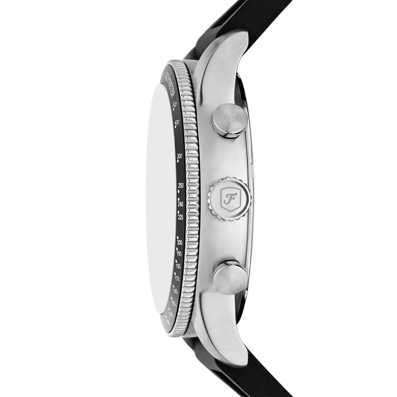 Fossil Sport Tourer Chronograph side profile showing case and black silicone strap
