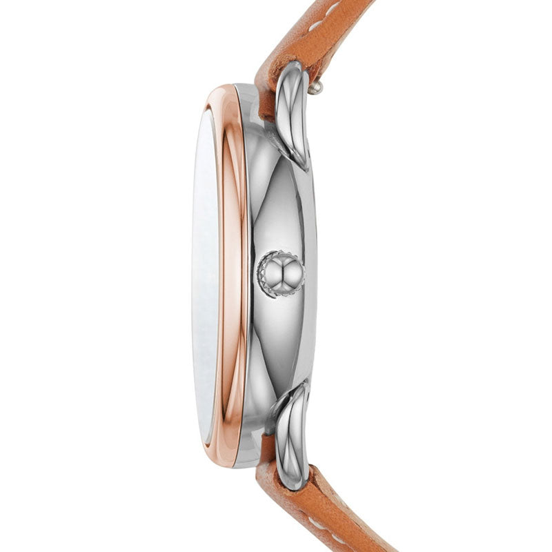 Fossil Tailor ES4257 watch side profile showing rose gold bezel and case depth