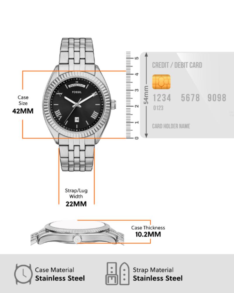 Fossil Campbell Three-Hand Day-Date Stainless Steel Watch FS6139