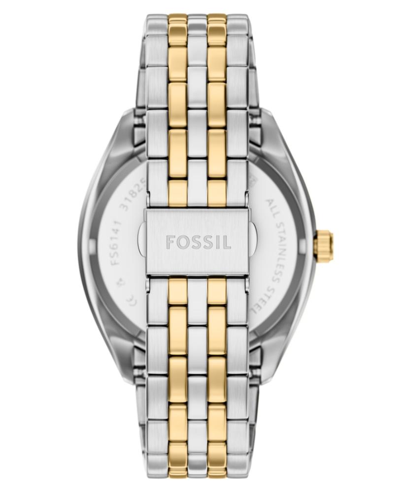 Campbell watch caseback displaying two-tone stainless steel case with Fossil branding