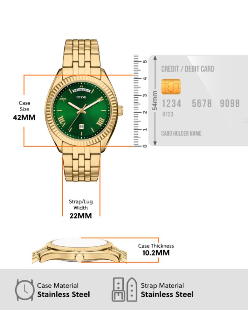 Campbell Three-Hand Day-Date Gold-Tone Stainless Steel Watch- FS6142