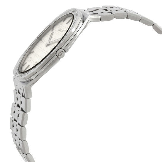 Gucci 25H Quartz Diamond Watch with Silver Dial and Silver Steel Bracelet for Women - YA163401