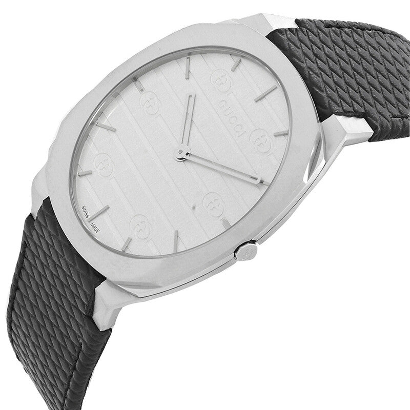 GUCCI 25H 38MM Quartz Silver Brass Dial Leather Ladies Watch YA163419