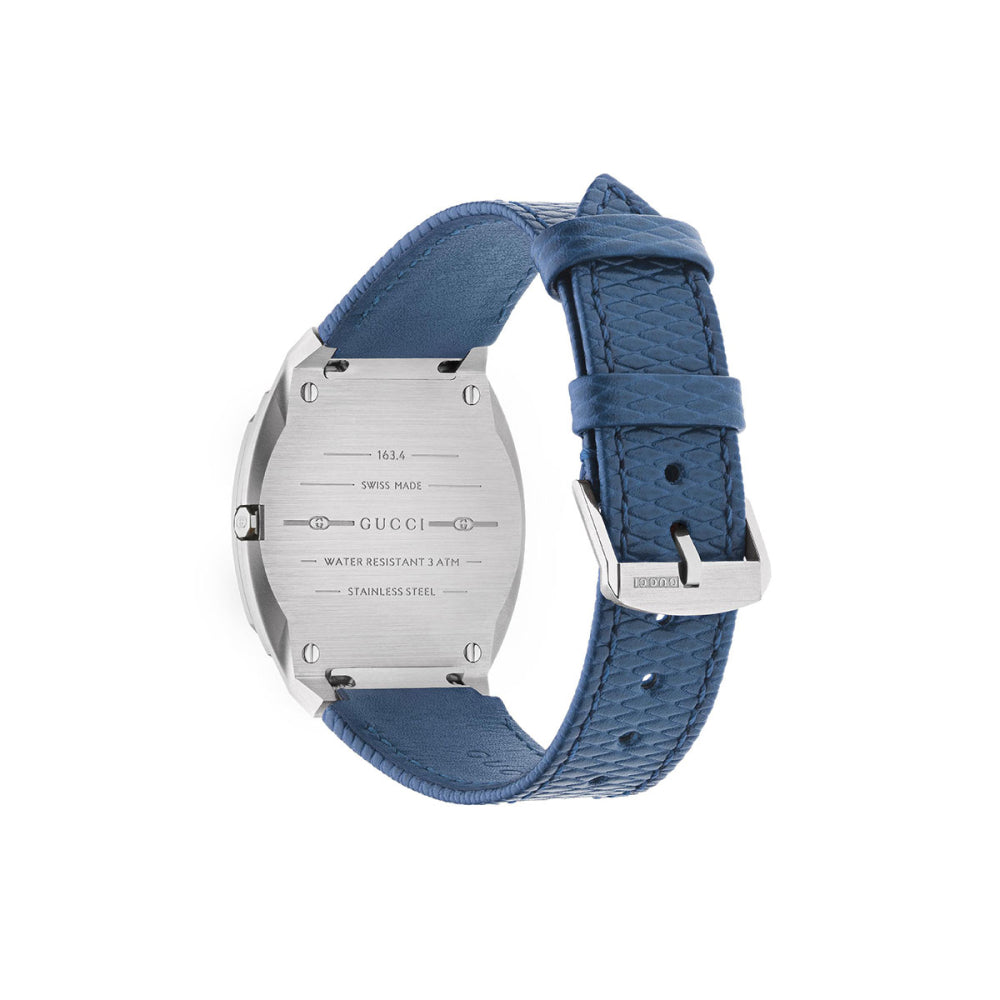 Gucci 25H Silver Dial Watch Blue Leather Strap YA163422
