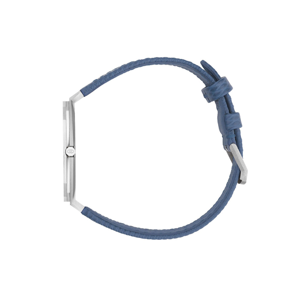 Gucci 25H Silver Dial Watch Blue Leather Strap YA163422