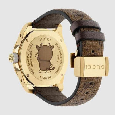 Gucci Dive Doraemon Gold PVD Case with Brown Canvas Dial Unisex Watch –YA136334