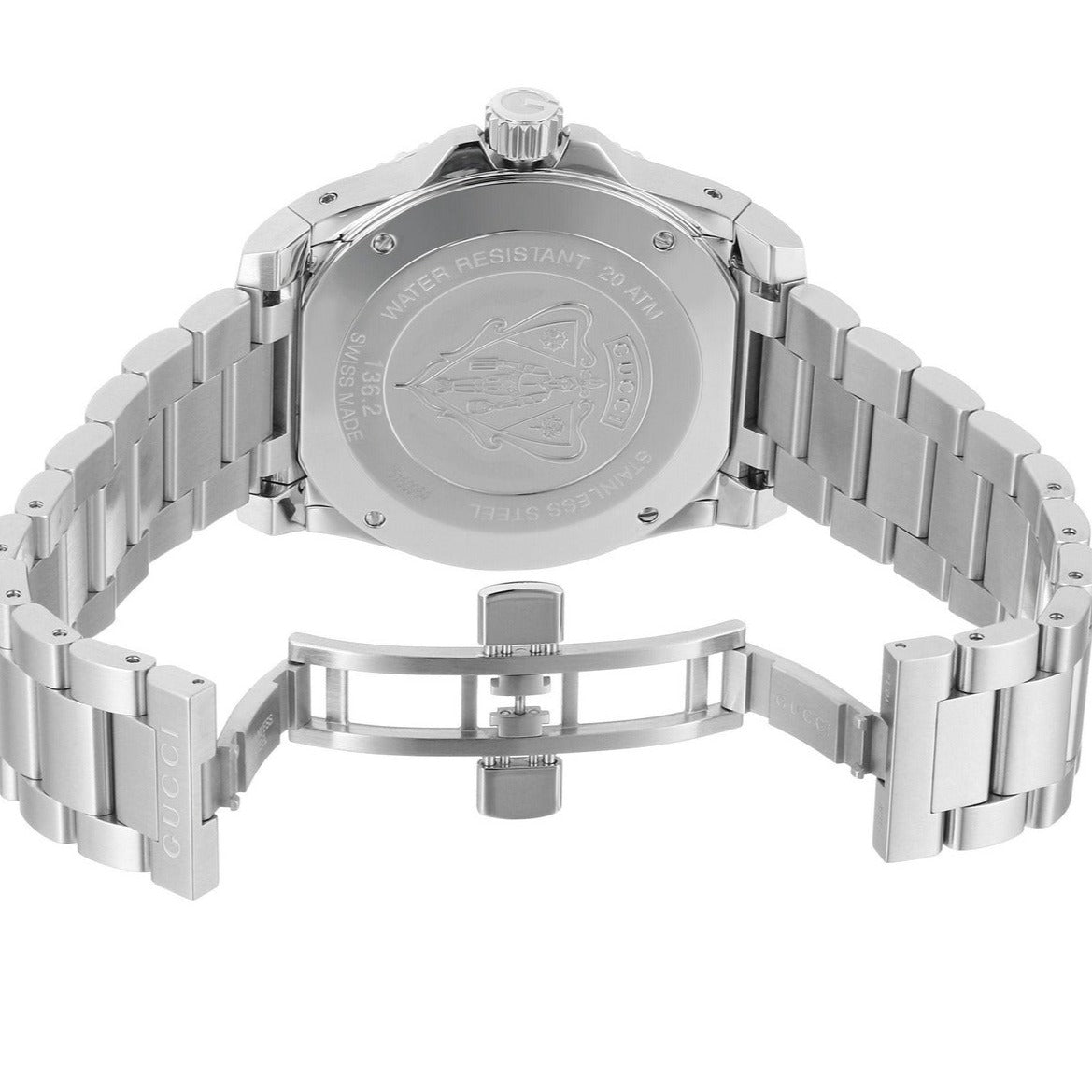Gucci Dive YA136203 watch with strap and caseback detail view