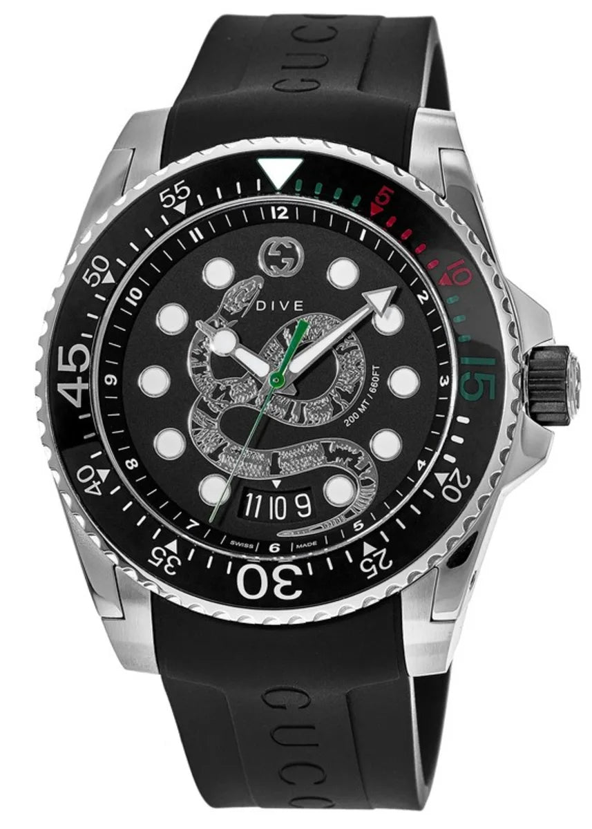 Gucci Dive Dragon Black Kingsnake Dial Black Men's Watch YA136217