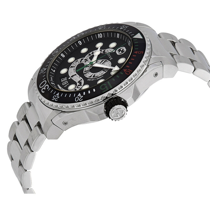 Gucci Dive 45mm Black Snake Dial Steel Men's Watch YA136218