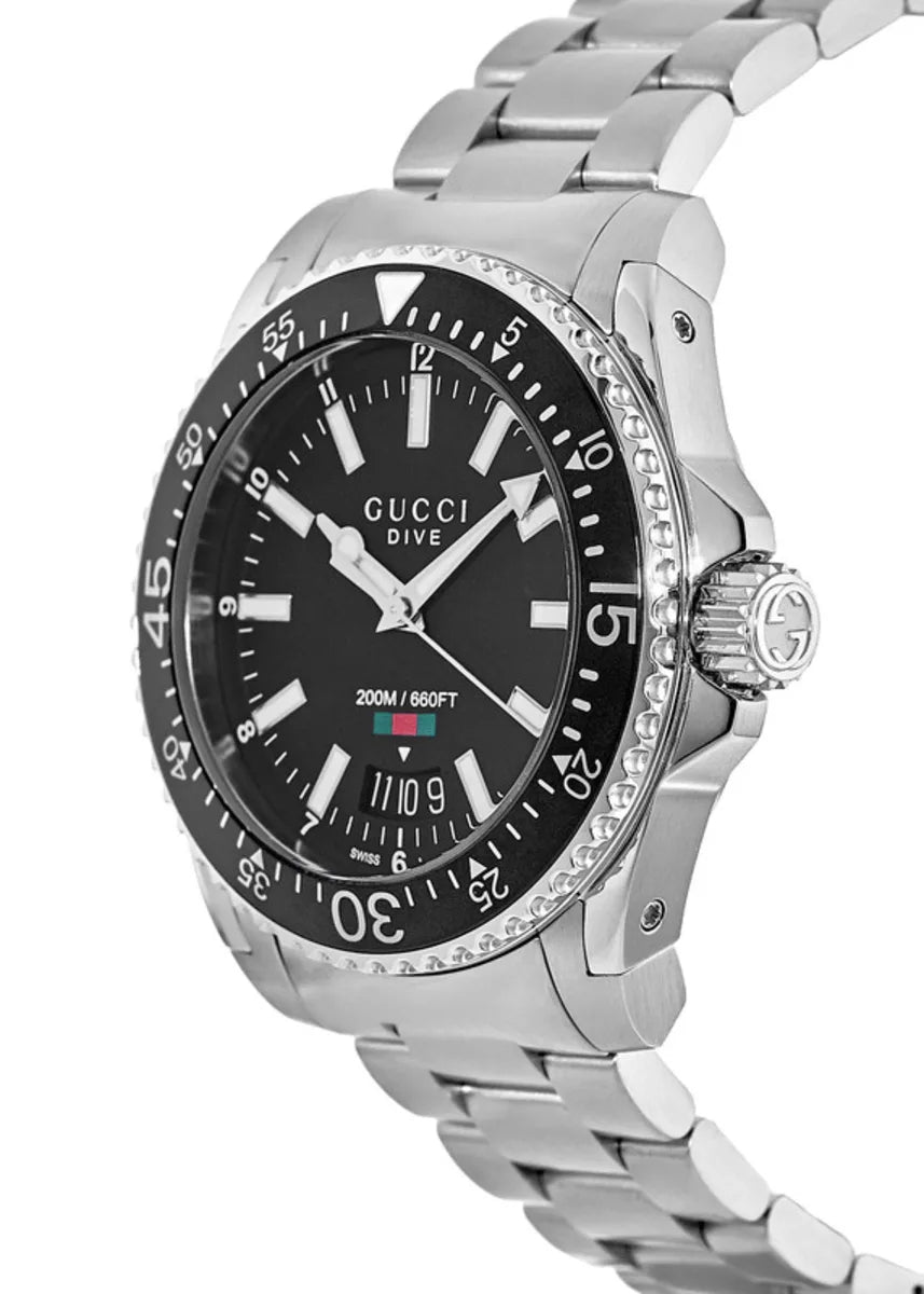 Gucci Dive Black Dial Stainless Steel Men's Watch - YA136301A