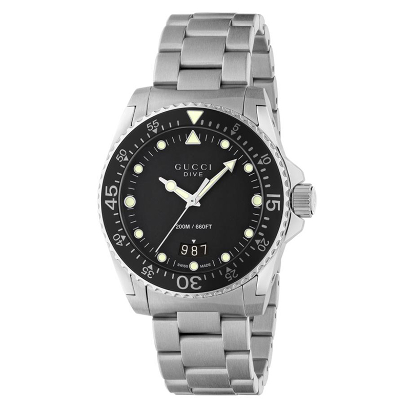 Gucci Dive Quartz Black Dial Men's Watch - YA136301B