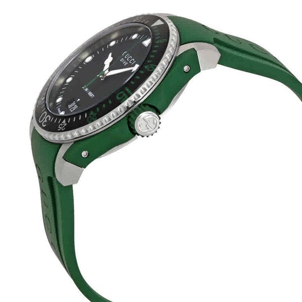 Gucci Dive Black Dial Green Rubber Strap Men's Watch YA136310