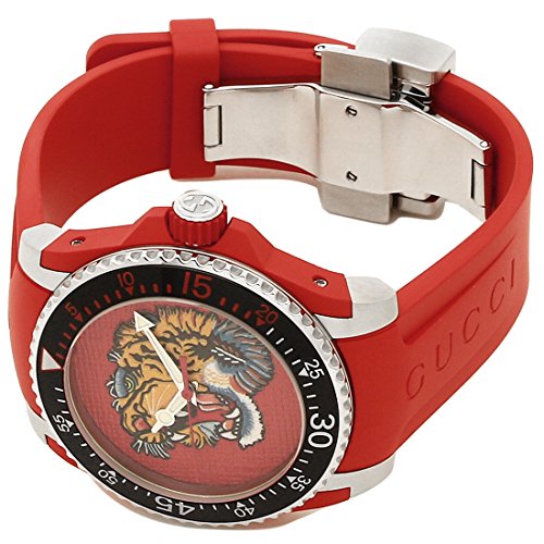 Gucci Dive 40mm Embroidered Tiger Red Rubber Men's Watch - YA136315