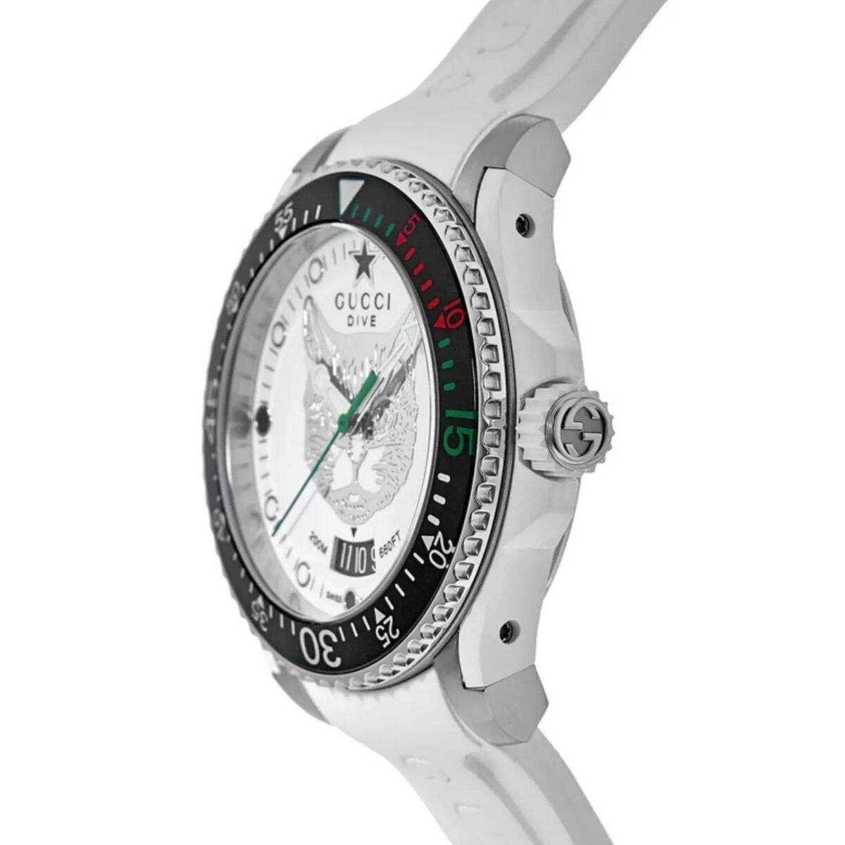 Gucci Dive White Tiger Dial White Rubber Men's Watch YA136329