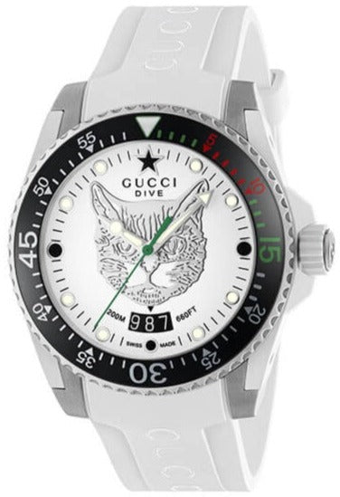 Gucci Dive White Tiger Dial White Rubber Men's Watch YA136329