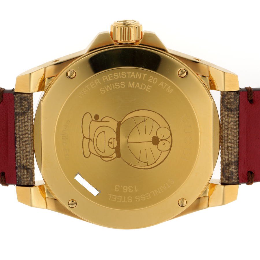 GUCCI Dive Doraemon caseback with engraved Doraemon character design, water-resistant marking