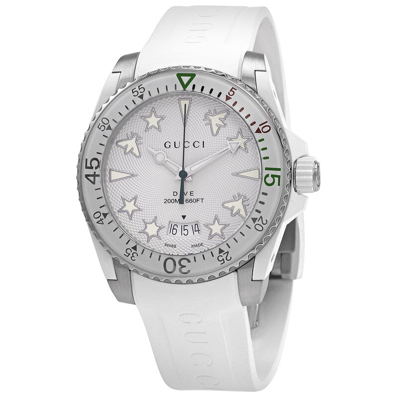 Gucci Dive Silver Dial Rubber Strap Men's Watch YA136337