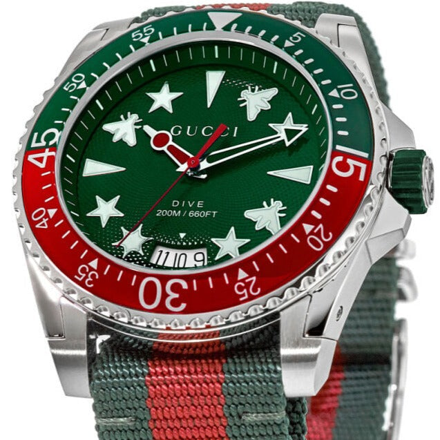 Gucci Dive Green Dial Red & Green Fabric Strap Men's Watch YA136339