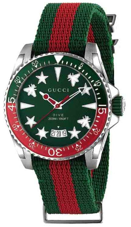 Gucci Dive Green Dial Red & Green Fabric Strap Men's Watch YA136339