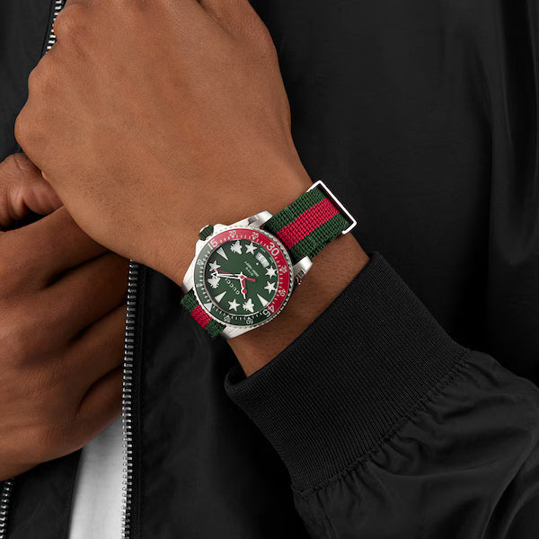 Gucci Dive Green Dial Red & Green Fabric Strap Men's Watch YA136339
