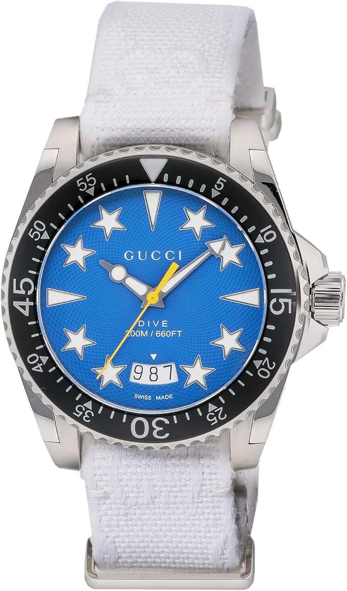 Gucci DIVE Blue Dial Stainless Steel Sapphire Glass Quartz 40mm Swiss White Watch YA136340