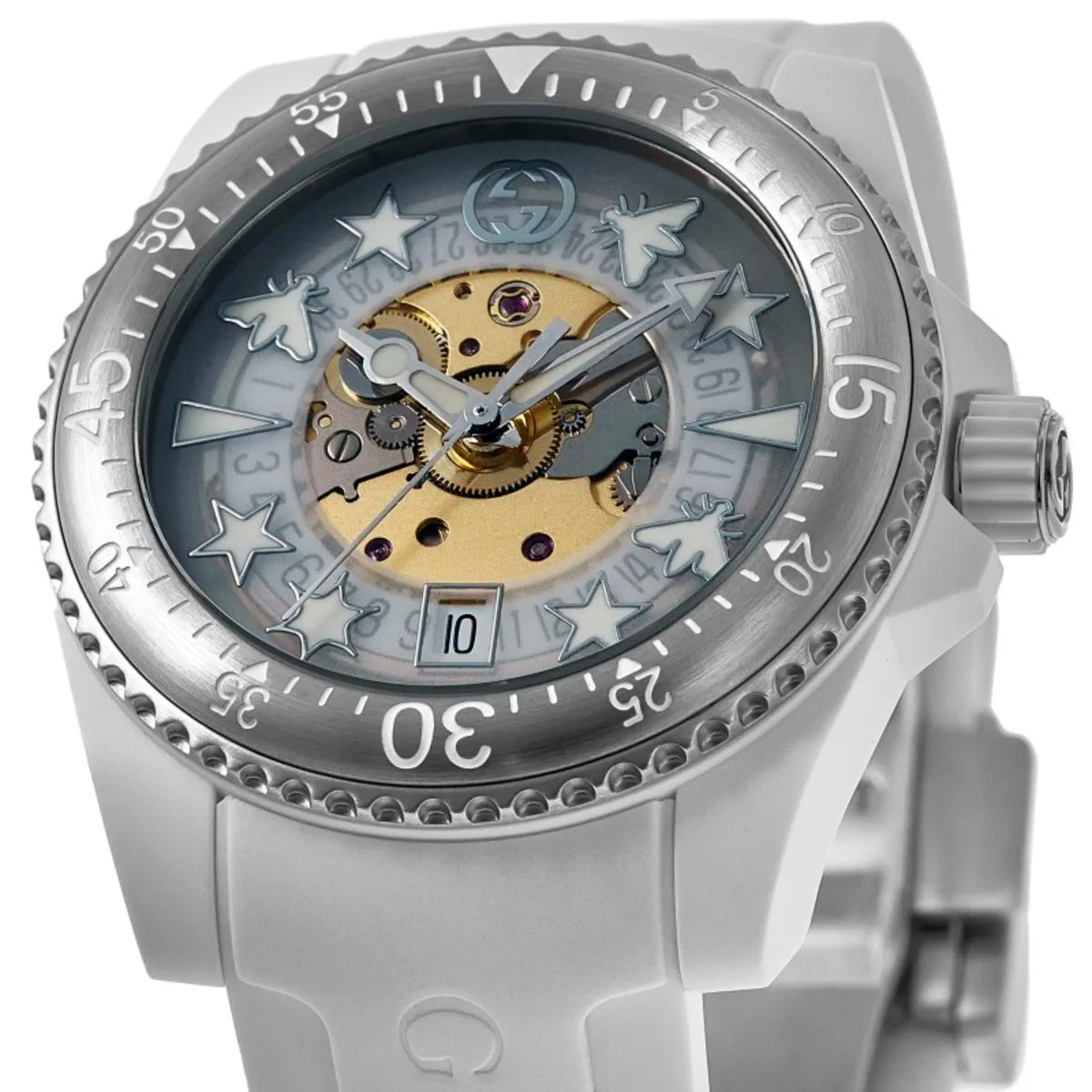 Gucci Dive 40mm Transparent Dial Rubber Strap Unisex Watch YA136343