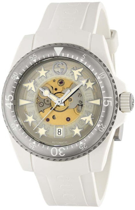 Gucci Dive 40mm Transparent Dial Rubber Strap Unisex Watch YA136343