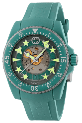 Gucci Dive aquamarine automatic watch 40mm with star and moon dial pattern