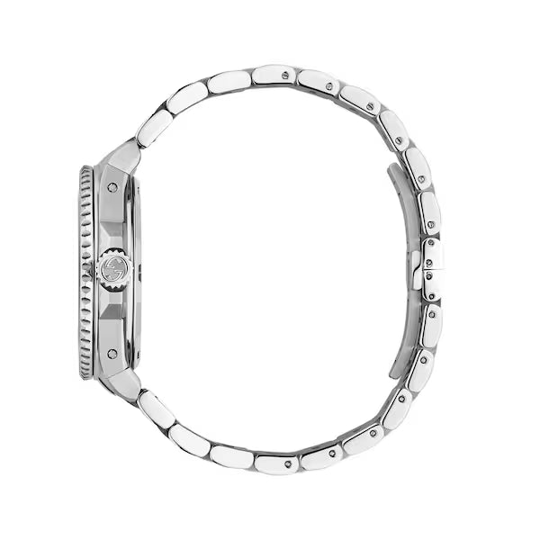 Gucci Dive 40mm watch side view showing case profile and integrated bracelet
