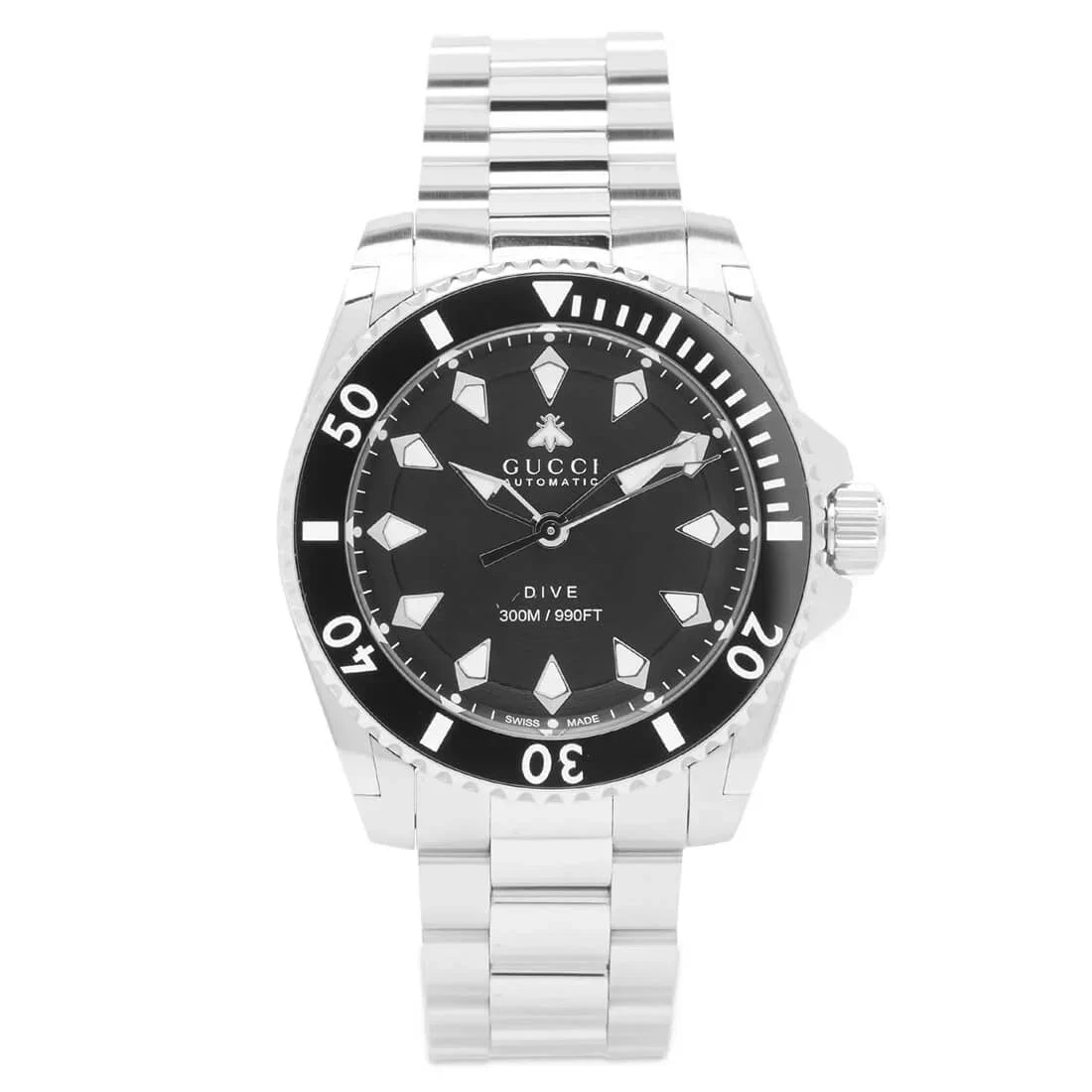 Gucci Dive automatic watch 40mm with black dial and rotating bezel, front