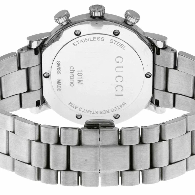Gucci G Chrono Diamonds Black Dial Silver Steel Strap Watch For Men - YA101324