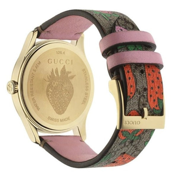 Gucci G-Timeless Strawberry Leather Strap Women's Watch YA1264133