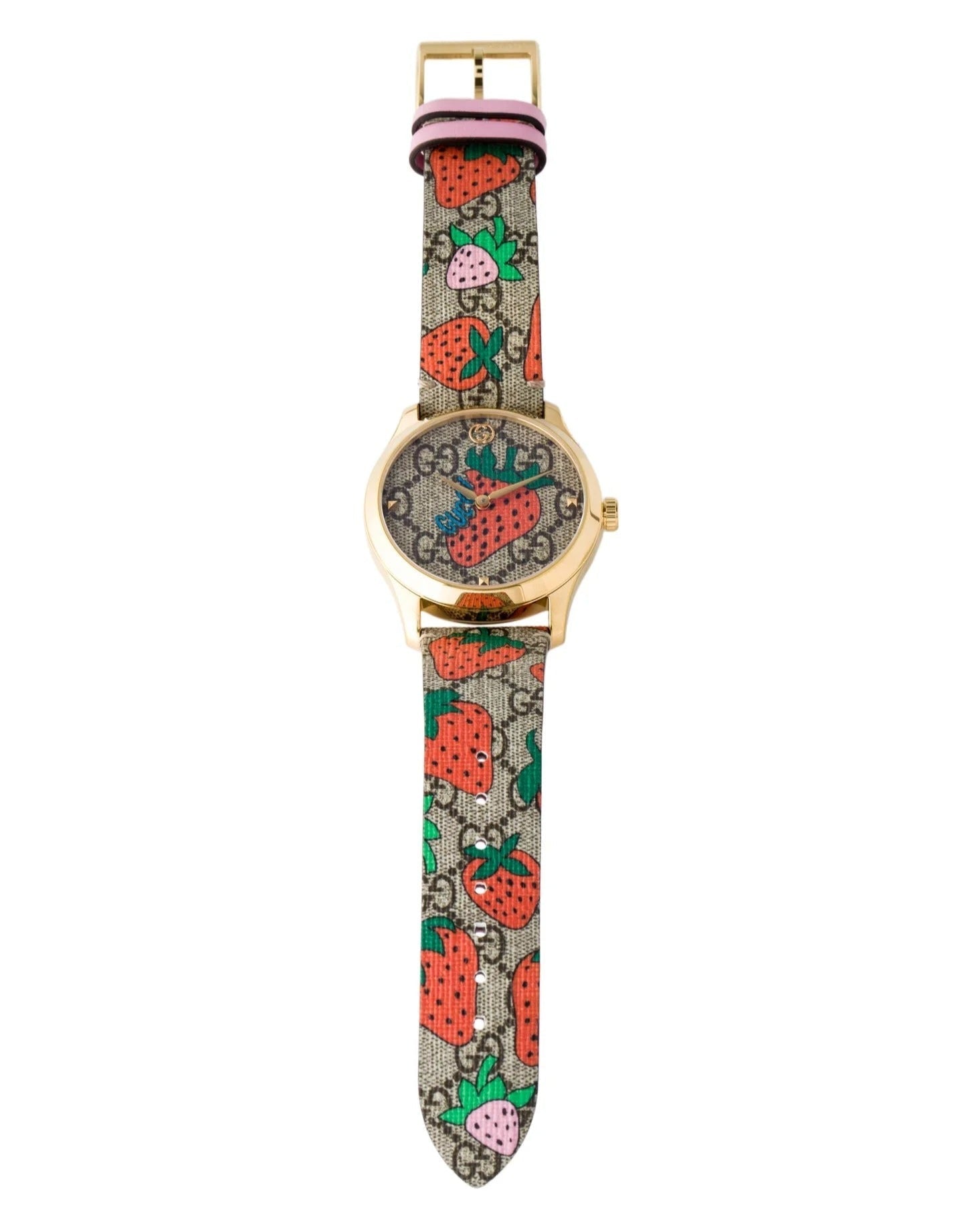 Gucci G-Timeless Strawberry Leather Strap Women's Watch YA1264133