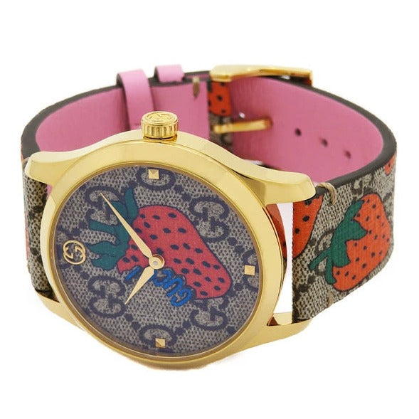 Gucci G-Timeless Strawberry Leather Strap Women's Watch YA1264133