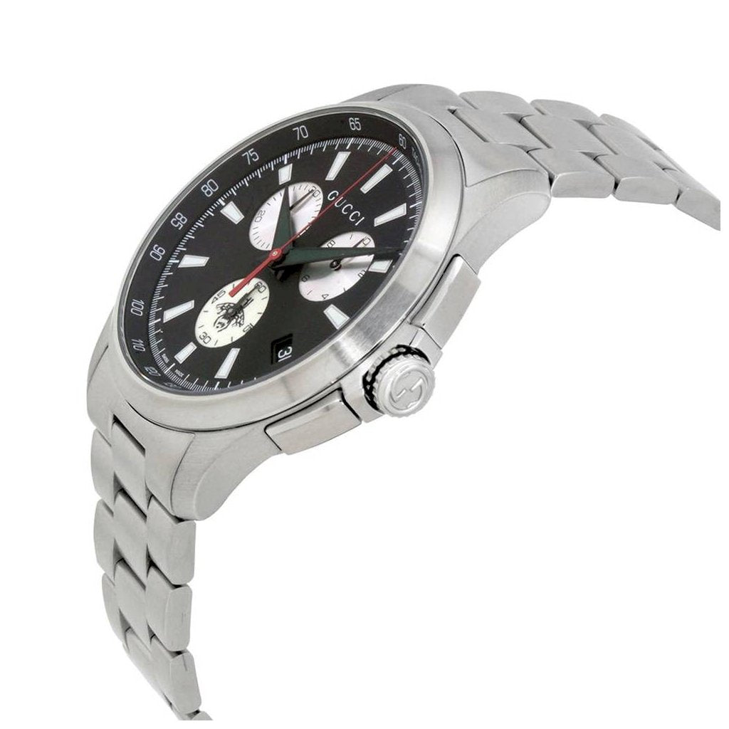 Gucci G-Timeless chronograph watch shown from side angle view