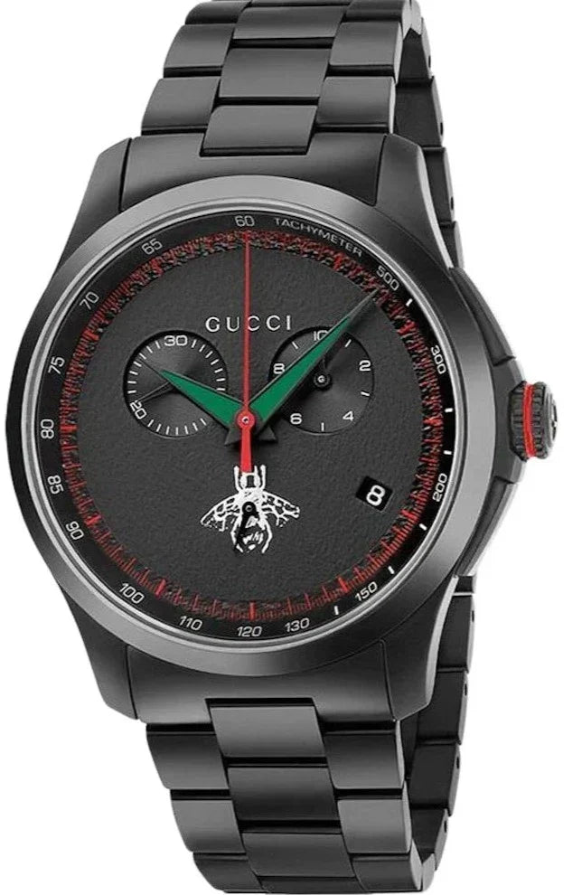 Gucci G-Timeless Black Chronograph Dial Black Steel Men's Watch - YA126269