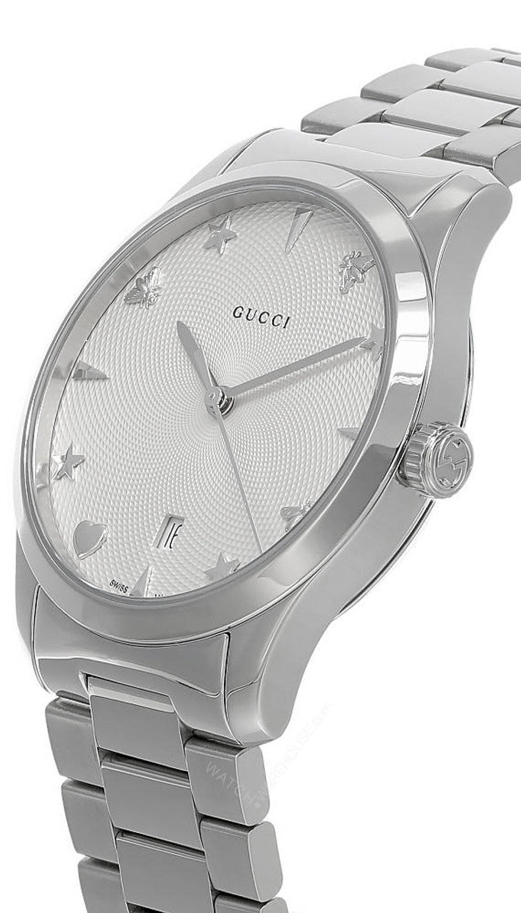 Gucci G-Timeless Quartz Silver Dial Stainless Steel Ladies Watch YA1264028A