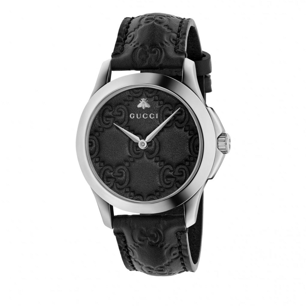 Gucci G Timeless watch side angle view with stainless steel case