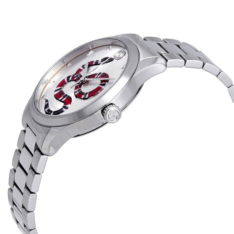 Gucci G-Timeless Silver Dial with Snake Motif Stainless Steel Watch YA1264076