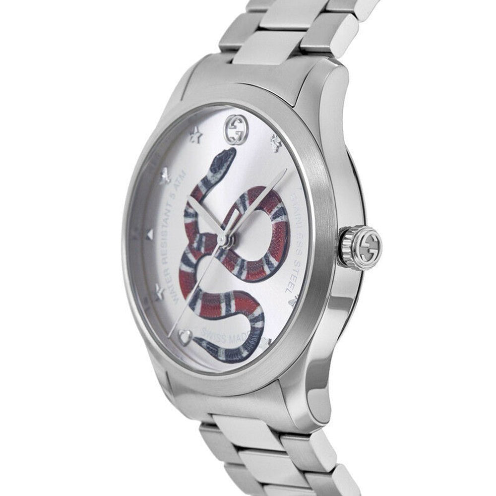 Gucci G-Timeless Silver Dial with Snake Motif Stainless Steel Watch YA1264076