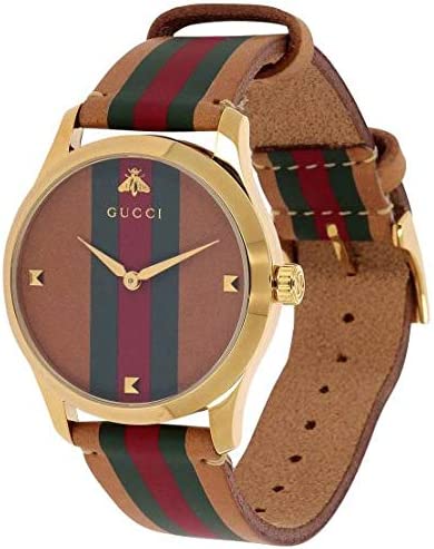 Gucci G-Timeless watch with striped leather strap showing full length detail