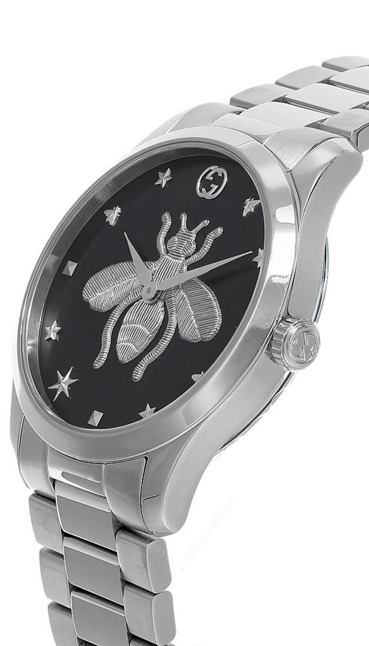 Gucci G-Timeless Quartz Black Dial Silver Steel Strap Watch For Women - YA1264136