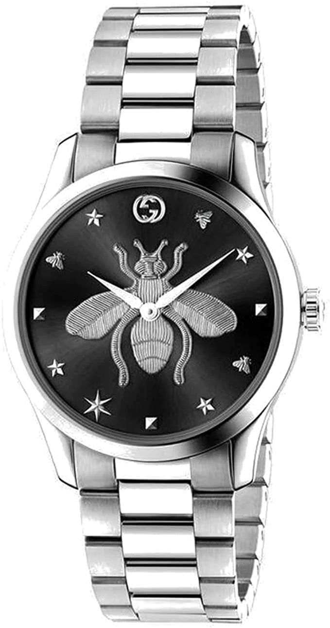 Gucci G-Timeless Quartz Black Dial Silver Steel Strap Watch For Women - YA1264136