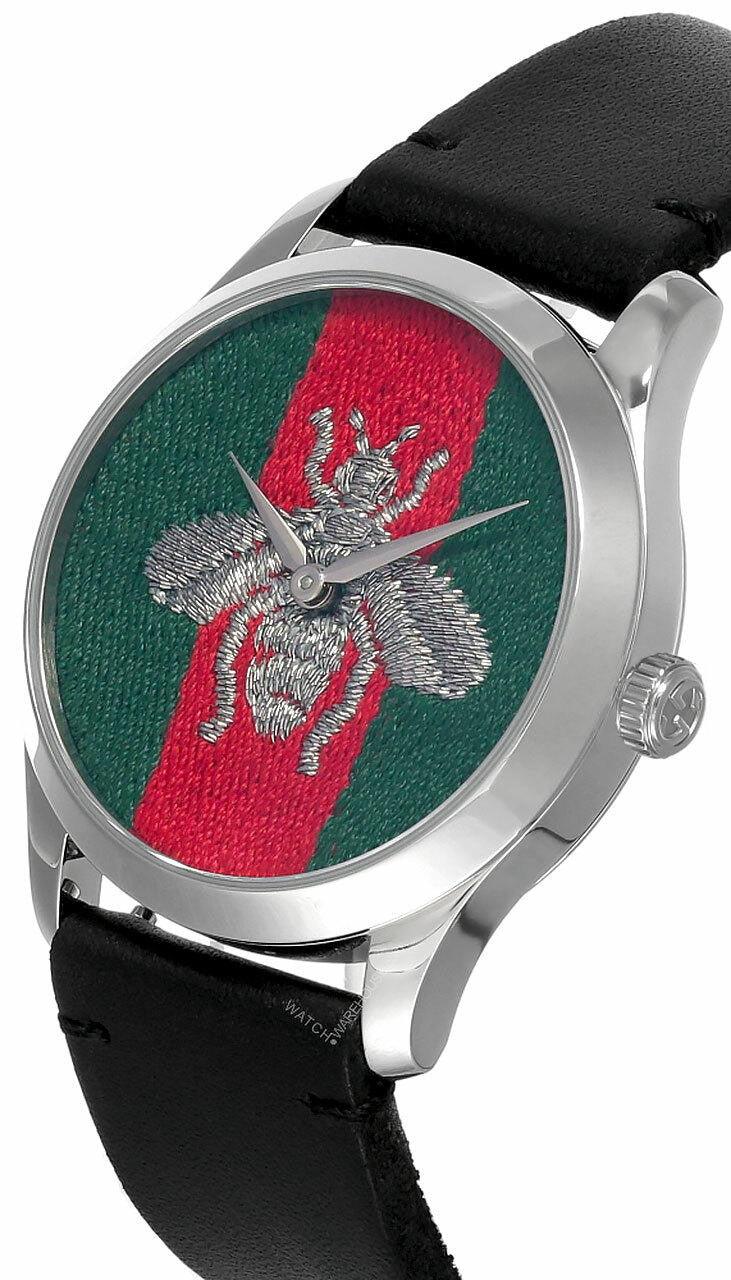 Gucci G-Timeless Green and Red Dial Black Leather Strap Men's Watch YA1264149