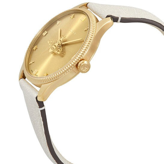 Gucci G-Timeless Gold Dial Leather Strap Women's Watch YA1264180