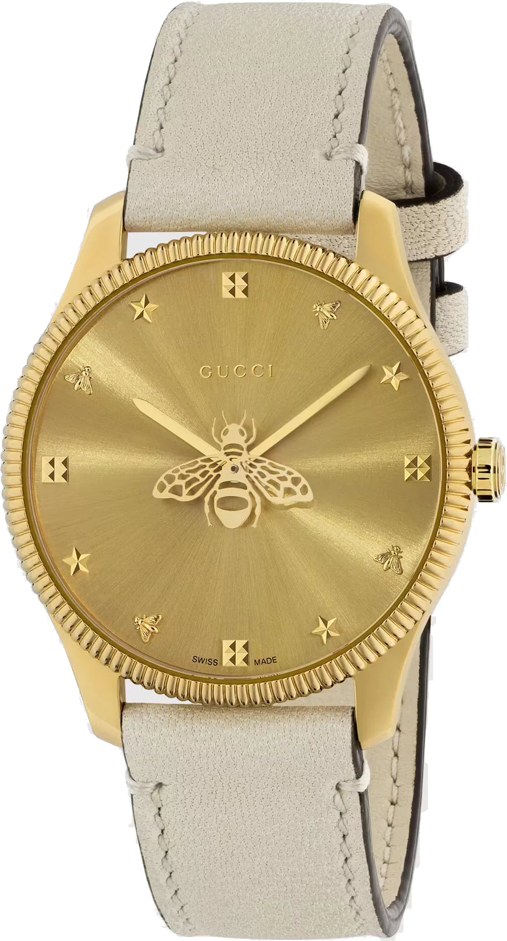 Gucci G-Timeless Gold Dial Leather Strap Women's Watch YA1264180