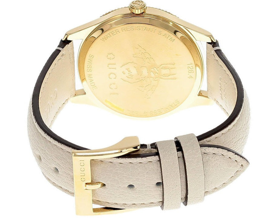 Gucci G-Timeless Gold Dial Leather Strap Women's Watch YA1264180