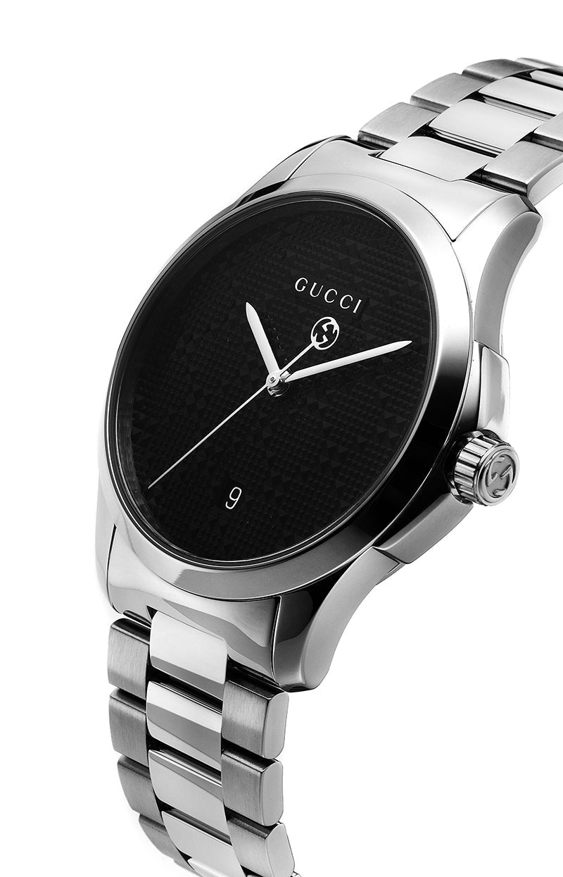 Gucci G-Timeless Black Dial Silver Steel Strap Watch For Men - YA126460