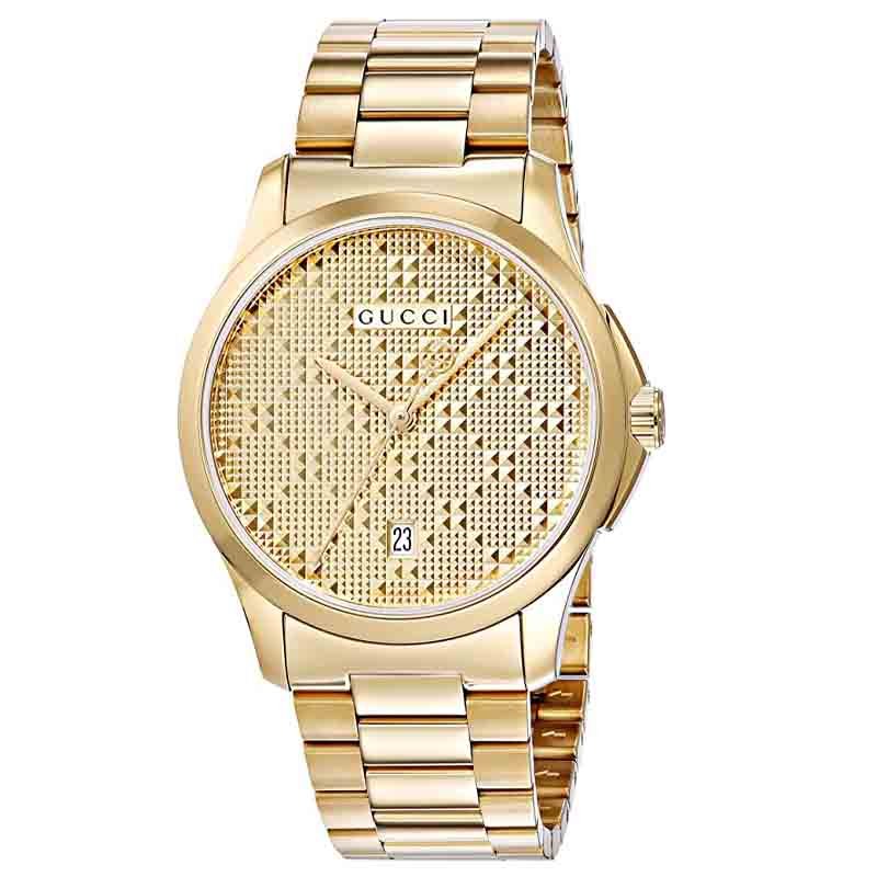 Gucci G-Timeless Yellow Gold Diamond Pattern Dial Unisex Watch YA126461